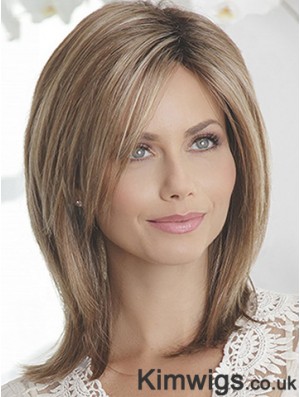 Layered Brown Straight Shoulder Length 14 inch Sleek Medium Wigs