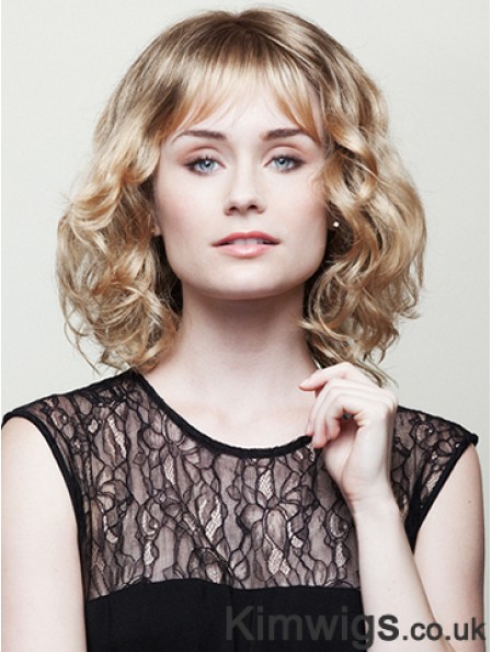 With Bangs Blonde Curly Chin Length 10 inch Trendy Medium Wigs
