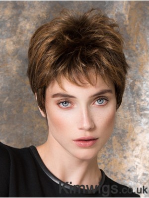 Straight Brown Synthetic Boycuts 4 inch Short Ladies Wigs