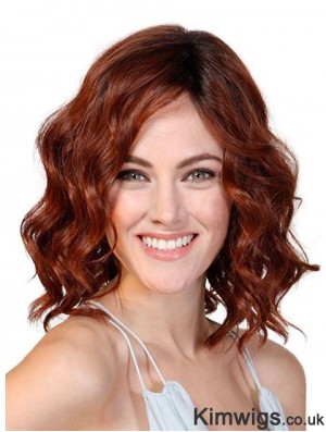 Wavy Without Bangs Red 12 inch Monofilament Cancer Patients Wigs