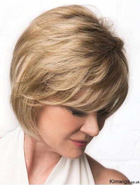 Monofilament Blonde 10 inch Wavy Bobs Cancer Wigs For Women