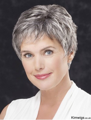 Cropped Wig Lace Front Grey Wig For Older Women 4 Inch