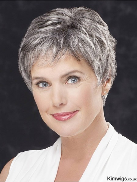 Cropped Wig Lace Front Grey Wig For Older Women 4 Inch