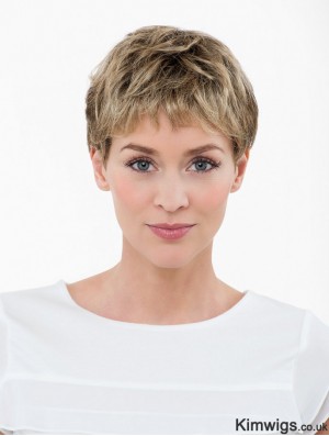 Blonde Cropped Synthetic 4 inch Straight Boycuts Lace Wigs