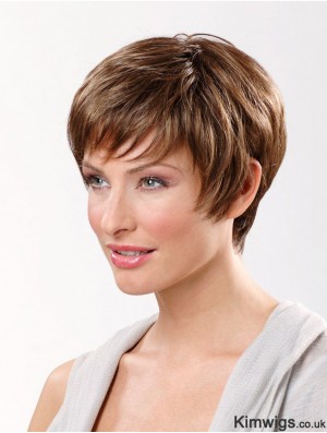 Brown Short Synthetic 8 inch Straight Boycuts Lace Frontal