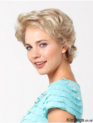 Platinum Blonde Short Synthetic 8 inch Wavy Layered Glueless Lace Wig