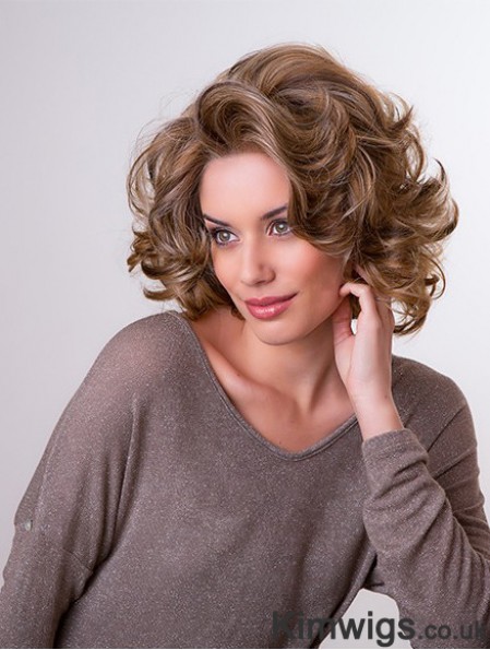 Brown 11 inch Layered Wavy Capless Synthetic Medium Wigs For Women
