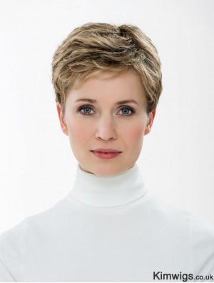 Synthetic Capless 4 inch Boycuts Straight Blonde Short Hair Styles