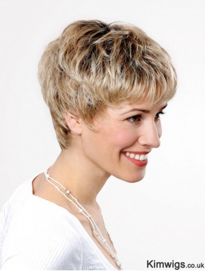 Synthetic Lace Front 6 inch Boycuts Straight Blonde Ladies Short Wigs