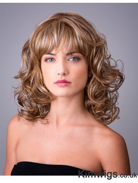 Synthetic Ombre/2 tone Curly 14 inch Capless With Bangs Long Hair Wigs