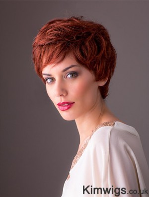 Synthetic Monofilament 8 inch Layered Wavy Red Short Style Wigs