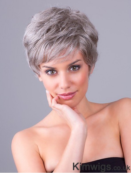 Synthetic Monofilament 8 inch Layered Wavy Grey Wigs Short