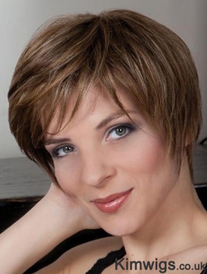 Synthetic Capless 8 inch Boycuts Straight Brown Cheap Short Wigs