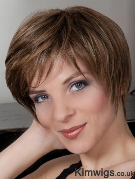 Synthetic Capless 8 inch Boycuts Straight Brown Cheap Short Wigs