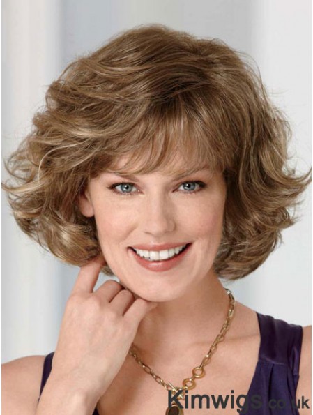 Synthetic Lace Front Wig Chin Length Brown Color With Bangs