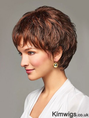 Auburn Short Wavy Layered Synthetic Cheap Lace Front Wigs