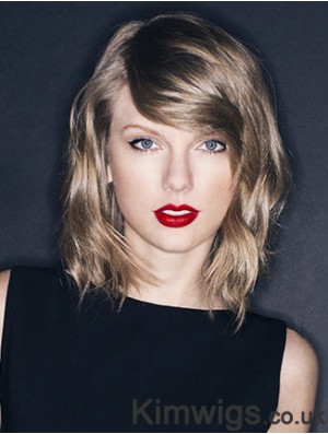 Monofilament Layered Wavy Shoulder Length Blonde Natural Taylor Swift Wigs