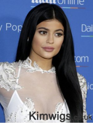 Kylie Jenner Wigs With Lace Front Black Color Long Length