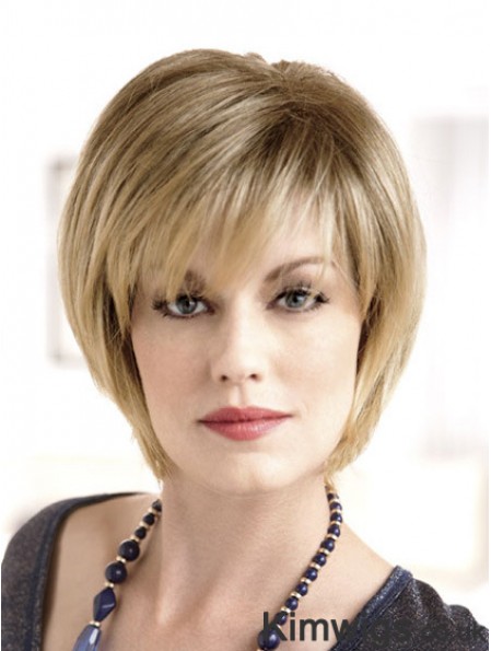 Chin Length Straight Monofilament Blonde Modern Bob Wigs