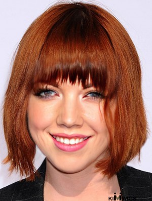 Red 10 inch Suitable Chin Length Straight Carly Rae Jepsen With Bangs Lace Wigs