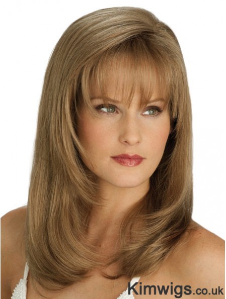 Straight With Bangs Long Blonde Flexibility Lace Front Wigs