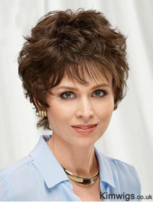 Brown 8 inch Top Short Wavy Layered Lace Wigs