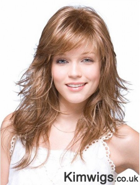 Straight Layered Shoulder Length Brown Suitable Lace Front Wigs