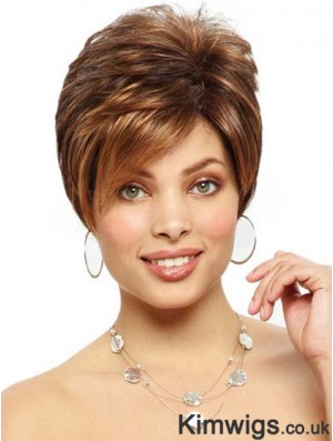 Designed Brown Cropped Straight Boycuts Lace Front Wigs