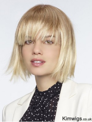 With Bangs Blonde Straight Chin Length 10 inch Exquisite Medium Wigs