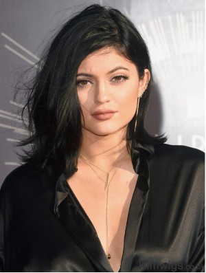 Natural 14 inch Shoulder Length Wavy Layered Full Lace Kylie Jenner Wigs