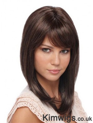 Straight With Bangs Shoulder Length Brown Cheapest Lace Front Wigs