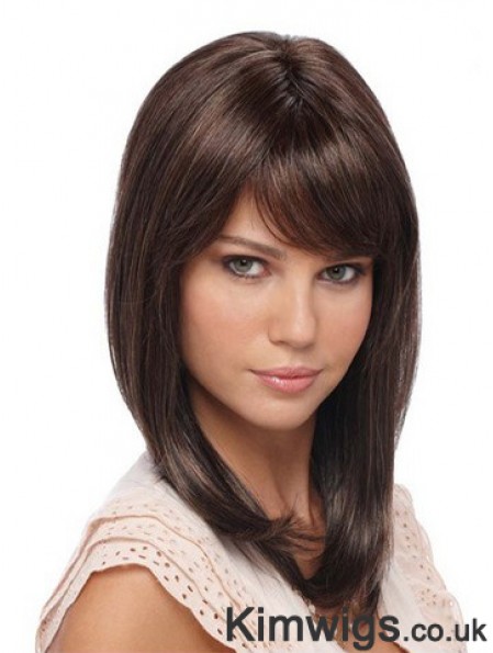 Straight With Bangs Shoulder Length Brown Cheapest Lace Front Wigs