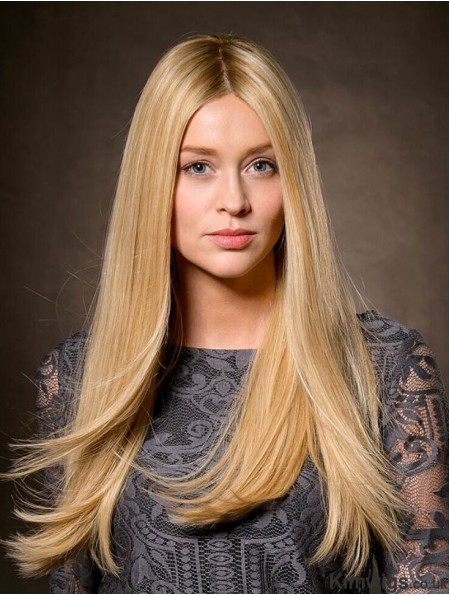 Long Straight Without Bangs Suitable Blonde Lace Front Wigs