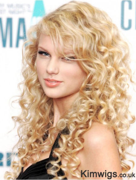 100% Hand-tied With Bangs Curly Long Blonde Stylish Taylor Swift Wigs