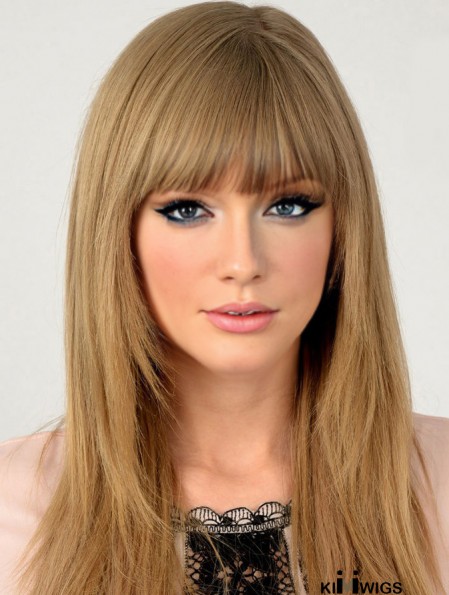 100% Hand-tied With Bangs Straight Long Blonde Best Taylor Swift Wigs