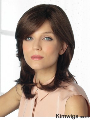 Comfortable Brown Wavy With Bangs Monofilament Long Wigs