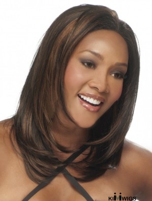 Straight Indian Remy Hair Brown Long Good 3/4 Wigs