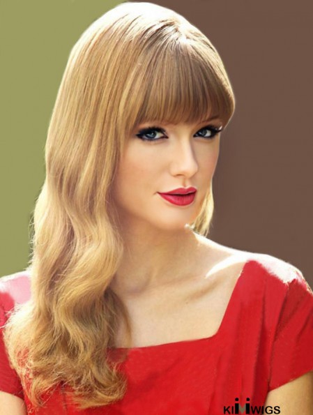 Monofilament With Bangs Wavy Long Blonde Modern Taylor Swift Wigs