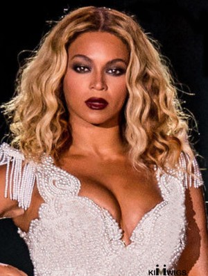 Monofilament Blonde Shoulder Wavy Synthetic Hair Wig Beyonce 