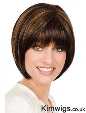 Chin Length Straight Monofilament Brown Durable Bob Wigs