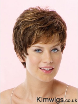 Amazing Brown Cropped Wavy Boycuts Lace Front Wigs