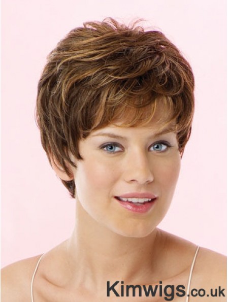 Amazing Brown Cropped Wavy Boycuts Lace Front Wigs