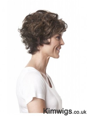 Short Curly Layered Brown Top 100% Hand-tied Wigs