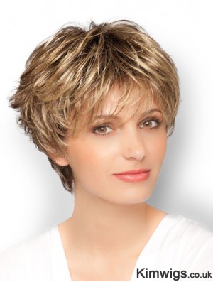 Blonde 8 inch Designed Cropped Wavy Boycuts Lace Wigs