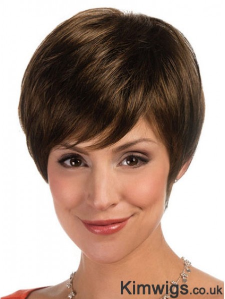 Comfortable Brown Cropped Straight Boycuts Lace Front Wigs