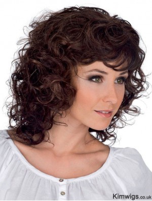 Curly Brown Fashionable Shoulder Length Classic Wigs