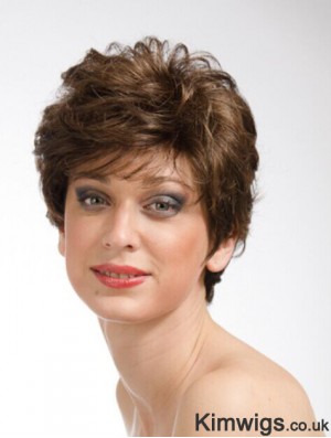 Brown 8 inch Sassy Short Wavy Layered Lace Wigs