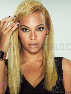 Blonde Long Straight Without Bangs 100% Hand-tied 18 inch Beyonce Wigs