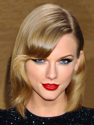 100% Hand-tied With Bangs Wavy Shoulder Length Blonde New Taylor Swift Wigs