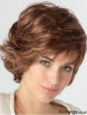 Wavy With Bangs Shoulder Length Auburn Natural Lace Front Wigs